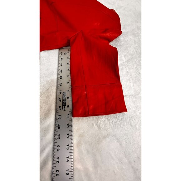 Coldwater Creek Women Red Leather Blazer Jacket P8 Button-Front 3/4 Sleeve Lined - Picture 10 of 11